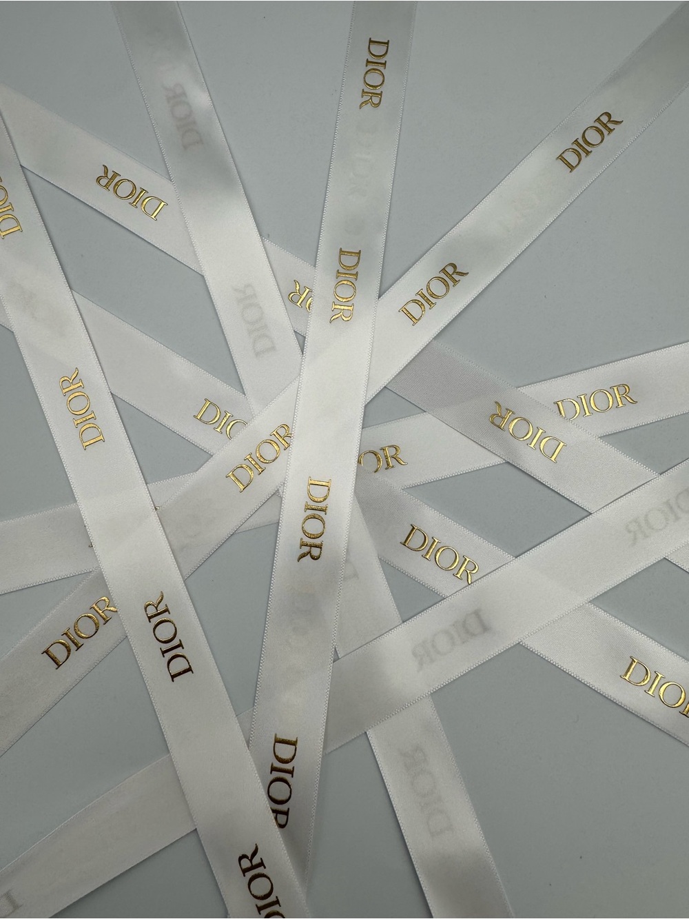 Dior White Satin Ribbon with Gold Logo